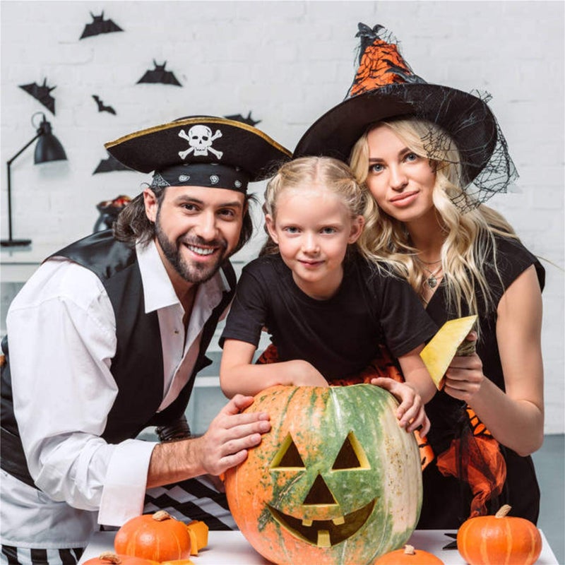 D-Fokes 2 Packs Kids Felt Pirate Hat - Tri Corner Pirate Party Hat - Skull Print Pirate Captain Costume - Party, Birthday, Halloween Accessories with Eye Patch - Image 4